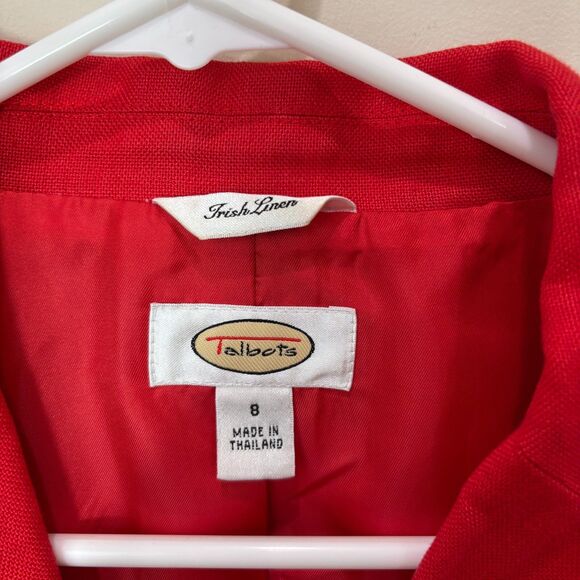 VTG Talbots Irish Linen Blazer Jacket Red 8 Career Lightweight Spring Classic - Picture 4 of 9